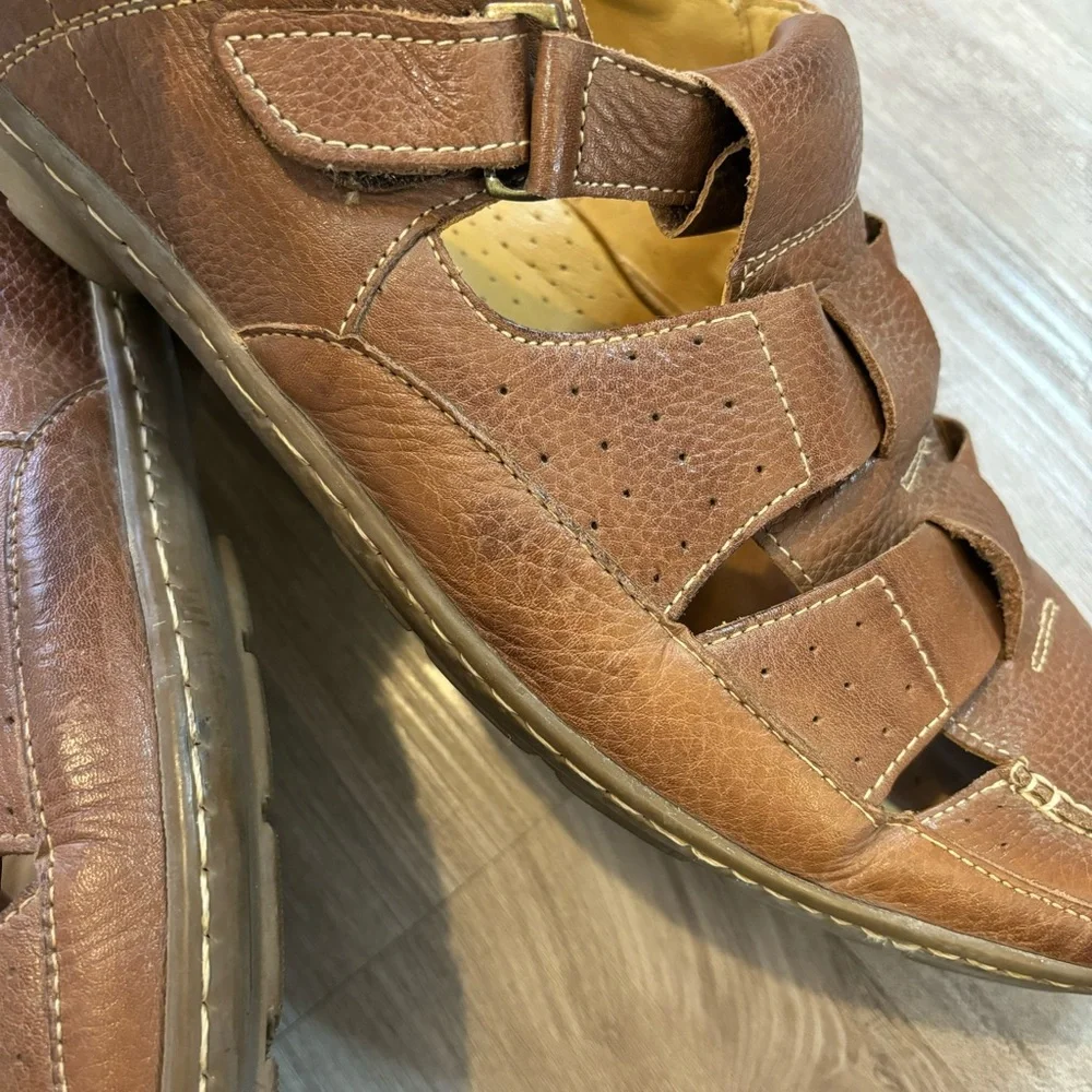 Sandro Comfort Soft Gel Casual Shoes #100035 Brown Leather Mens Size 12 D Sandal